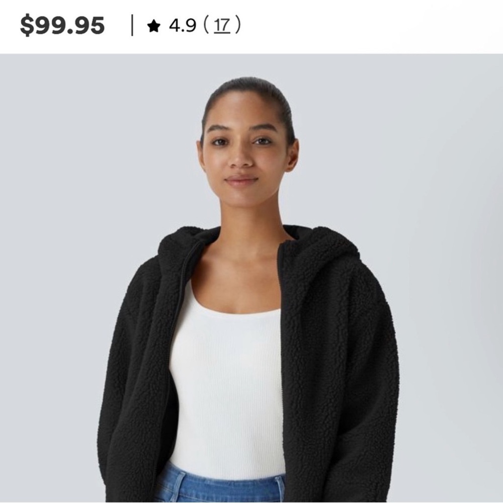 NWT HALARA Hooded Long Sleeve Zipper Side Pocket Contrast Ribbed Sherpa Jacket